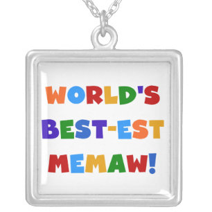 World's Best-est Memaw Bright Colors Tshirts Silver Plated Necklace