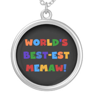 World's Best-est Memaw Bright Colors Tshirts Silver Plated Necklace