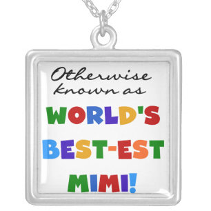 World's Best-est Mimi Bright Colors T-shirts Gifts Silver Plated Necklace