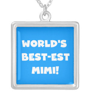 World's Best-est Mimi White Text T-shirts Gifts Silver Plated Necklace