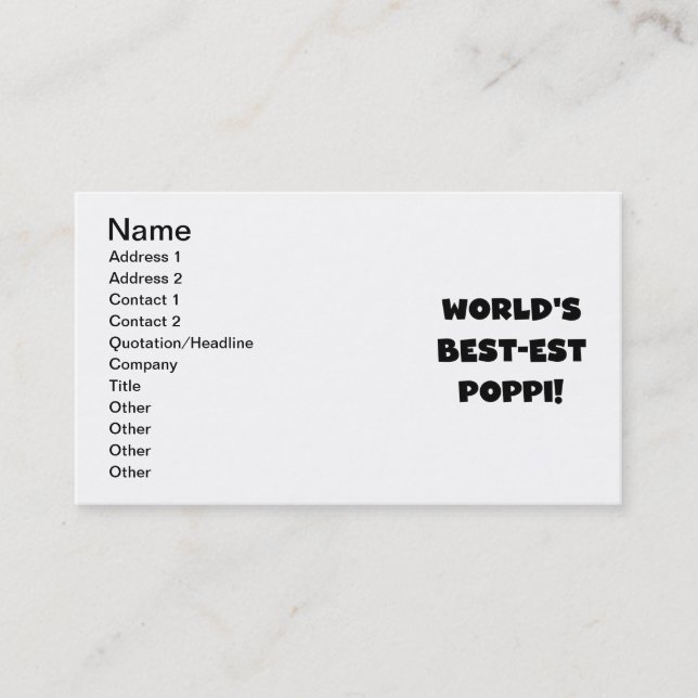 World's Best-est Poppi Black Text Gifts Business Card (Front)
