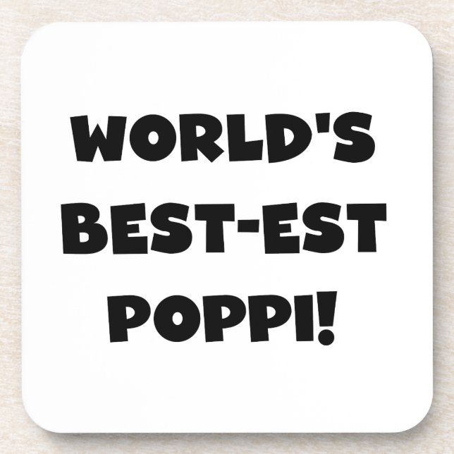 World's Best-est Poppi Black Text Gifts Drink Coaster (Front)