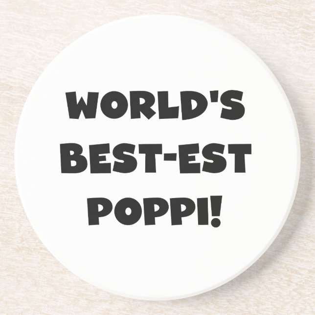World's Best-est Poppi Black Text Gifts Sandstone Coaster (Front)