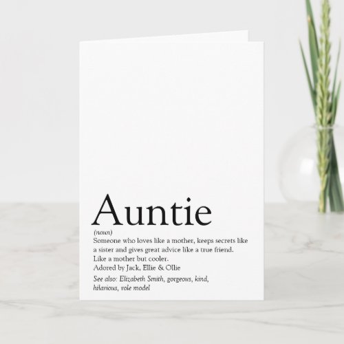 Worlds Best Ever Aunt Auntie Definition Card