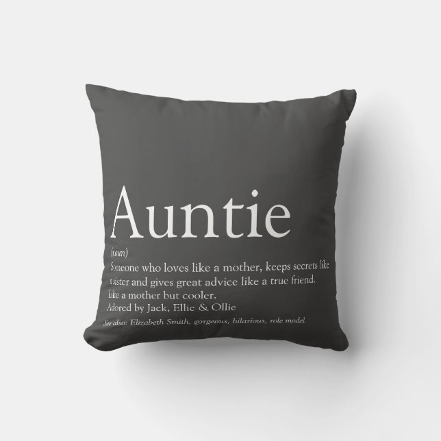 World's Best Ever Aunt Auntie Definition Gray Throw Pillow (Front)