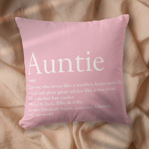 Worlds Best Ever Aunt Auntie Definition Pink Throw Pillow