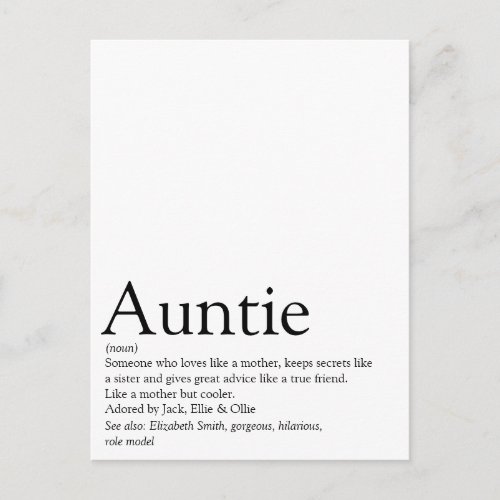 Worlds Best Ever Aunt Auntie Definition Postcard