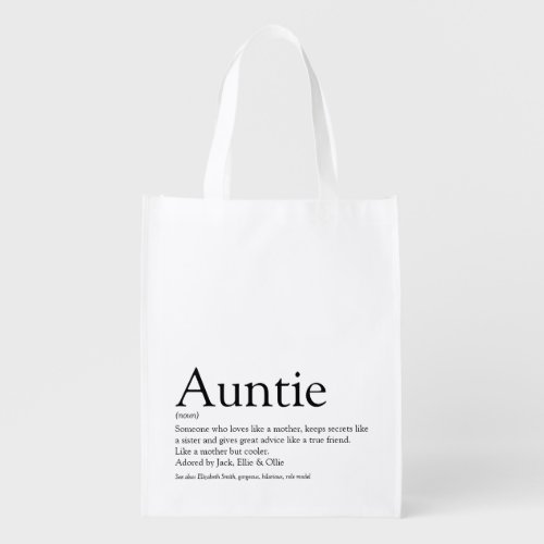 Worlds Best Ever Aunt Auntie Definition Quote Grocery Bag