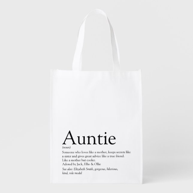 World's Best Ever Aunt Auntie Definition Quote Grocery Bag (Front)