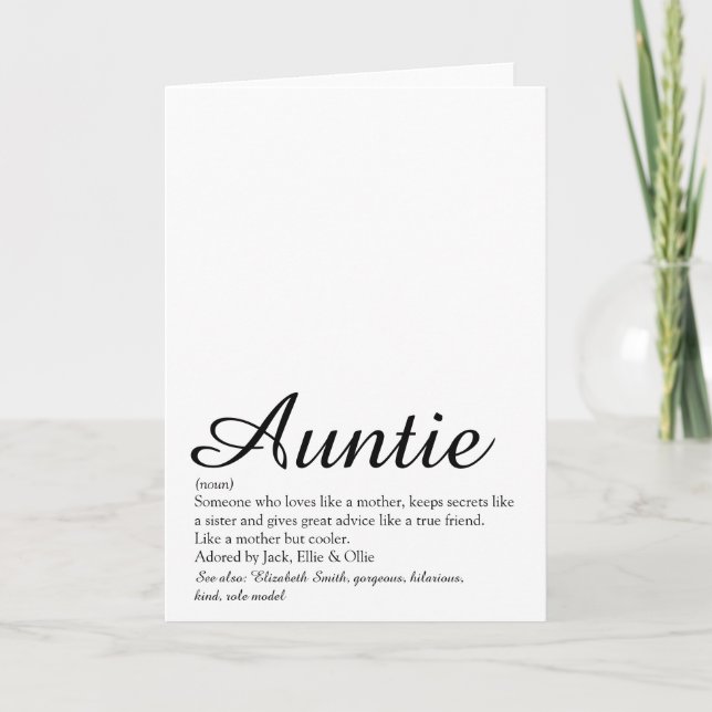 World's Best Ever Aunt Auntie Definition Script Card (Front)