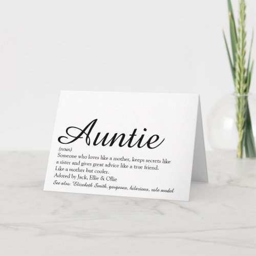 Worlds Best Ever Aunt Auntie Definition Script Card