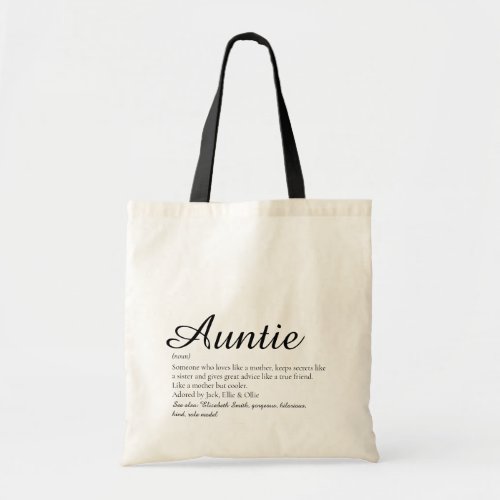 Worlds Best Ever Aunt Auntie Definition Script Tote Bag