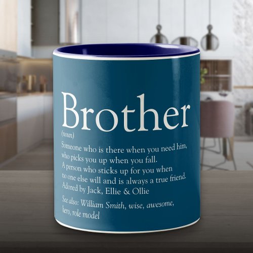 Worlds Best Ever Brother Definition Fun Blue Two_Tone Coffee Mug