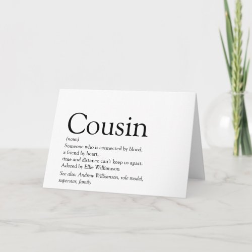 Worlds Best Ever Cousin Definition Card