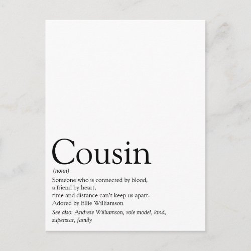 Worlds Best Ever Cousin Definition Postcard