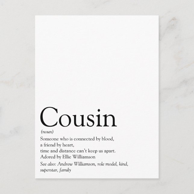 World's Best Ever Cousin Definition Postcard (Front)