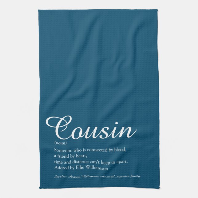 World's Best Ever Cousin Definition Script Blue Kitchen Towel (Vertical)