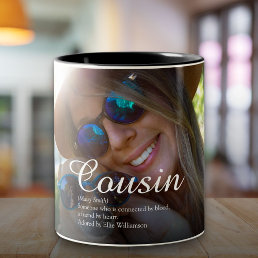 World&#39;s Best Ever Cousin Definition Script Photo Two-Tone Coffee Mug