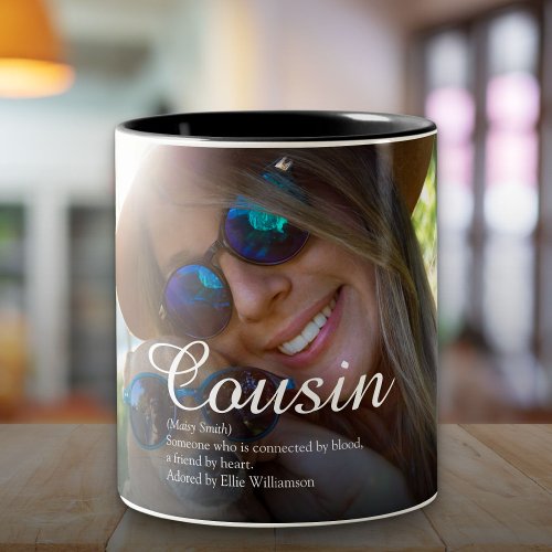 Worlds Best Ever Cousin Definition Script Photo Two_Tone Coffee Mug