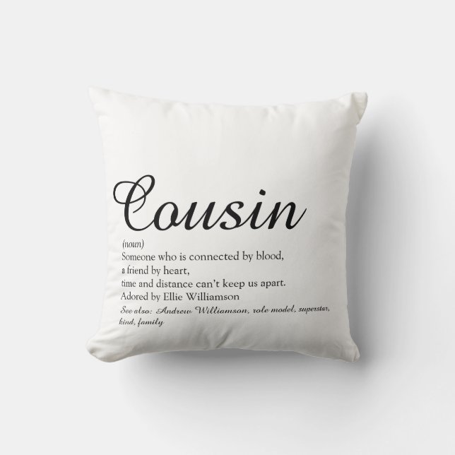 World's Best Ever Cousin Definition Script Throw Pillow (Front)