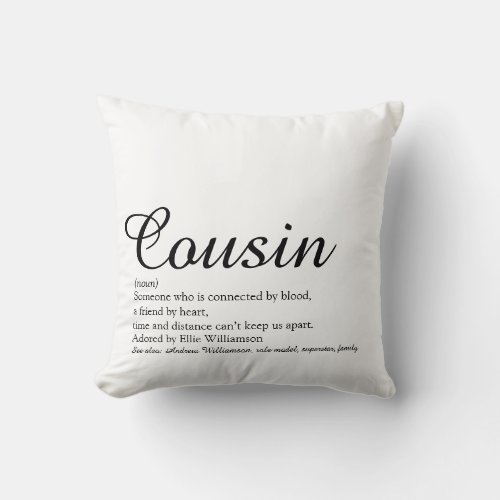 Worlds Best Ever Cousin Definition Script Throw Pillow