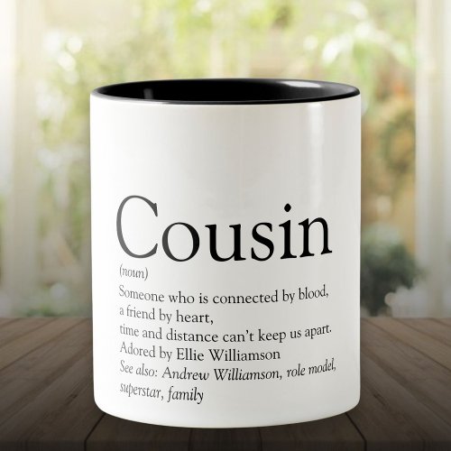 Worlds Best Ever Cousin Definition Two_Tone Coffee Mug