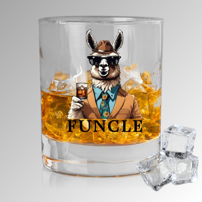 World's Best Ever Funcle Uncle Funny Llama Whiskey Glass (Funny Uncle Gift Funcle Whiskey Glass For the Fun Uncle Llama drinking)