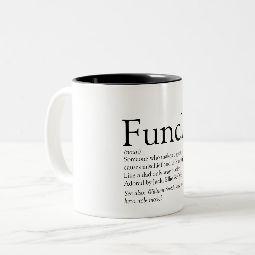 Discover World's Best Ever Funcle, Uncle Modern Definition Two-Tone Coffee Mug
