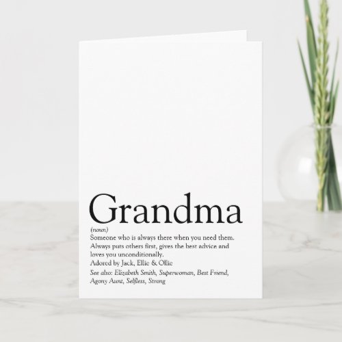 Worlds Best Ever Grandma Grandmother Definition Card