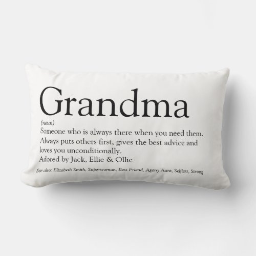 Worlds Best Ever Grandma Grandmother Definition Lumbar Pillow