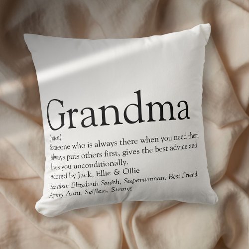 Worlds Best Ever Grandma Grandmother Definition Throw Pillow