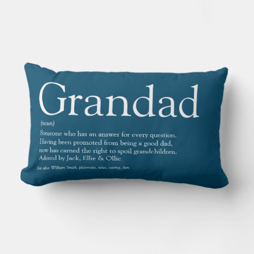 Worlds Best Ever Grandpa Grandad Definition Blue Lumbar Pillow