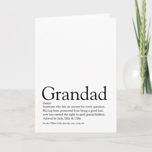 Worlds Best Ever Grandpa Grandad Papa Definition Card