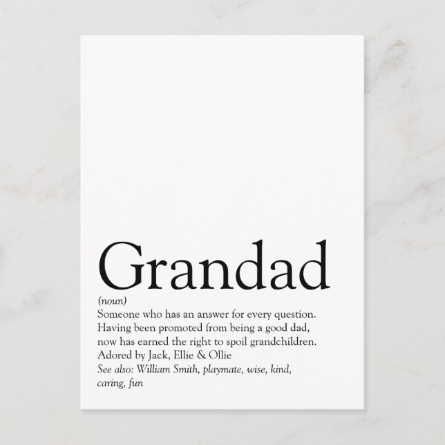 Worlds Best Ever Grandpa, Grandad, Papa Definition Postcard (Front)