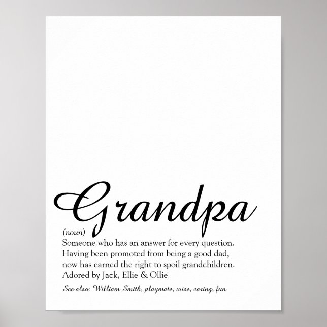 Worlds Best Ever Grandpa, Grandad, Papa Definition Poster (Front)