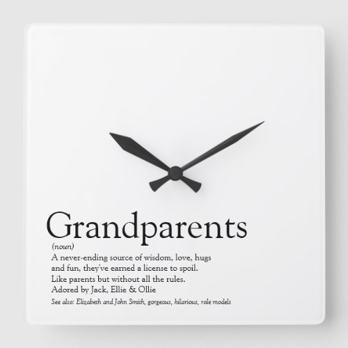 Worlds Best Ever Grandparents Definition Square Wall Clock