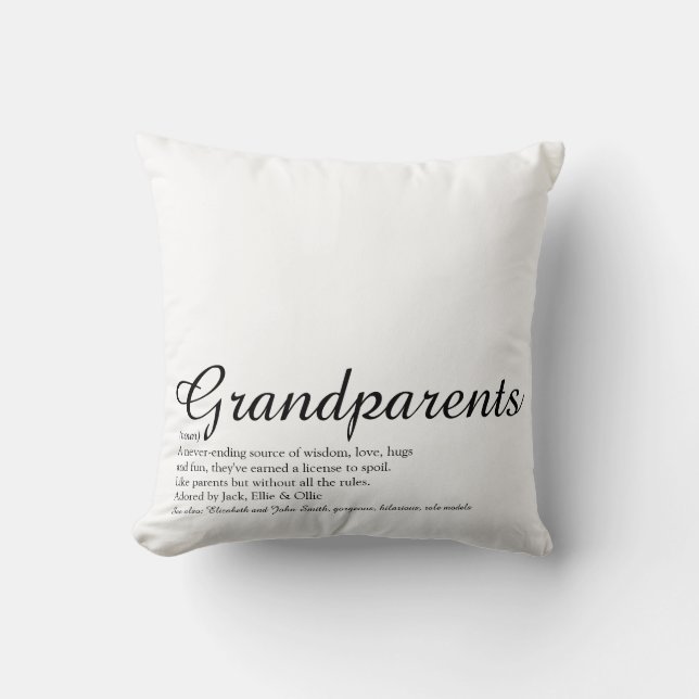 World's Best Ever Grandparents Definition Throw Pillow (Front)