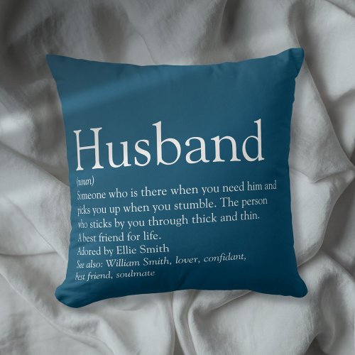 Worlds Best Ever Husband Definition Blue Fun Throw Pillow