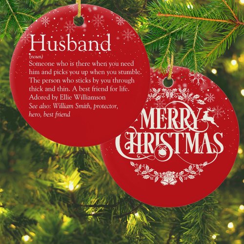 Worlds Best Ever Husband Definition Christmas Ceramic Ornament