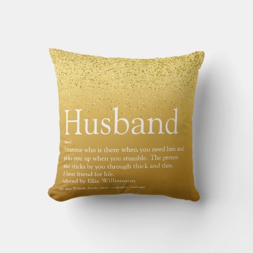 Worlds Best Ever Husband Definition Gold Glitter Throw Pillow