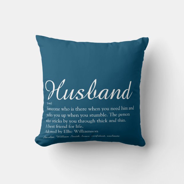World's Best Ever Husband Definition Script Blue Throw Pillow (Front)