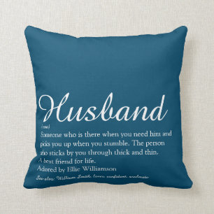 World's Best Ever Husband Definition Script Blue Throw Pillow