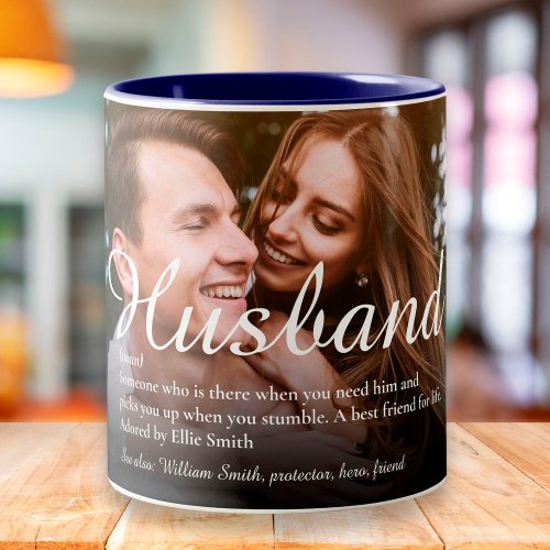 Worlds Best Ever Husband Definition Script Photo Two_Tone Coffee Mug