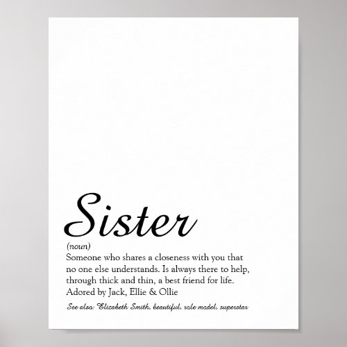 Worlds Best Ever Sister Definition Chic Script Poster
