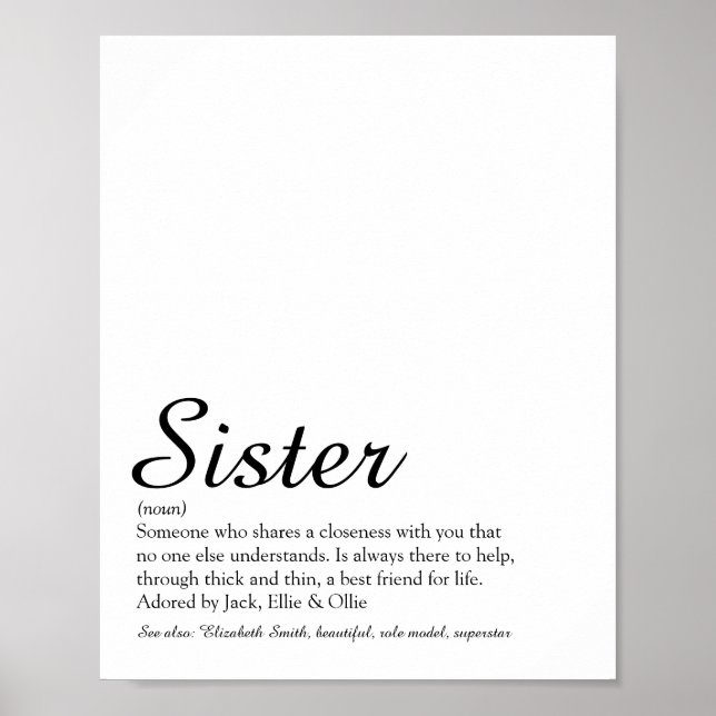 World's Best Ever Sister Definition Chic Script Poster (Front)