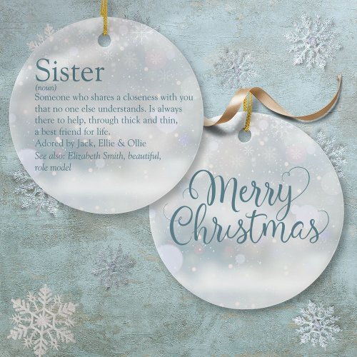 Worlds Best Ever Sister Definition Christmas Ceramic Ornament
