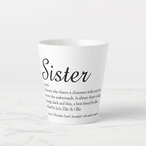 Worlds Best Ever Sister Definition Elegant Script Latte Mug