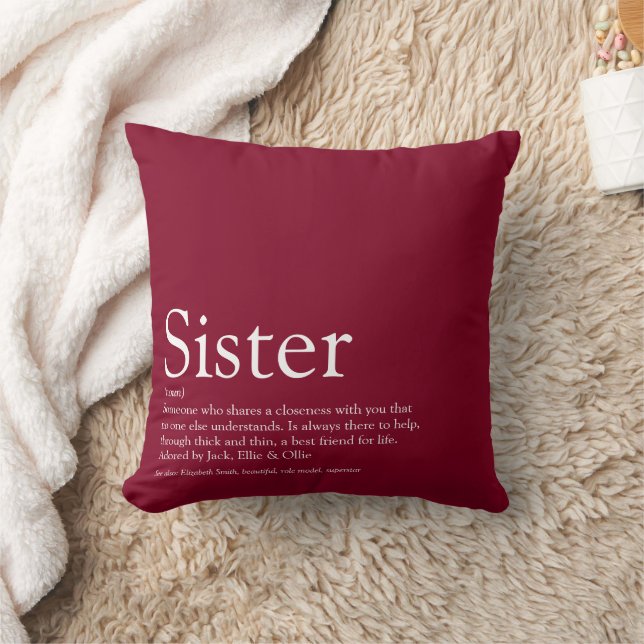 World's Best Ever Sister Definition Fun Burgundy Throw Pillow (Blanket)