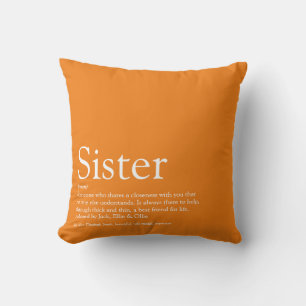 World's Best Ever Sister Definition Fun Orange Throw Pillow