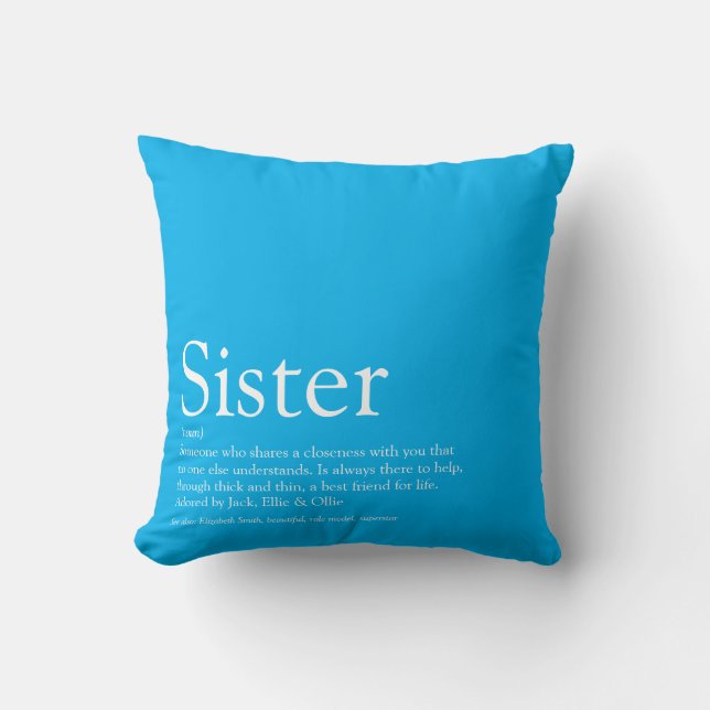 World's Best Ever Sister Definition Fun Sky Blue Throw Pillow (Front)